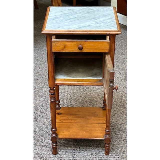 Antique Pitch Pine & Marble Pot Cupboard / Side Table c.1900 For Sale - Image 9 of 11