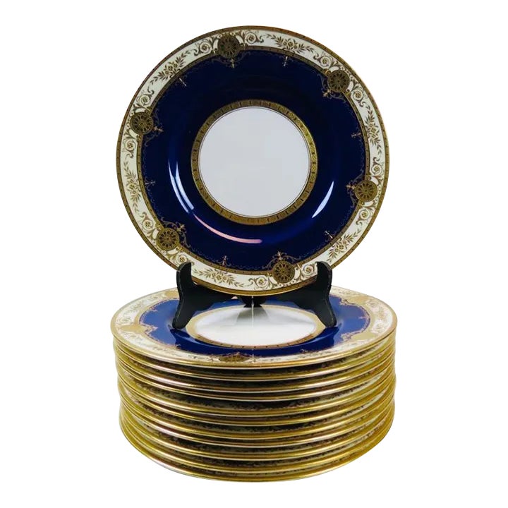 ミントン MINTON ATHO コバルト Antique Minton Cobalt Blue Raised Gilt Medallion Swag Dinner