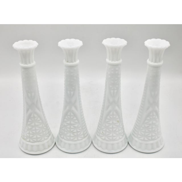 Vintage Farmhouse White Milk Glass Vases (4) For Sale - Image 10 of 10
