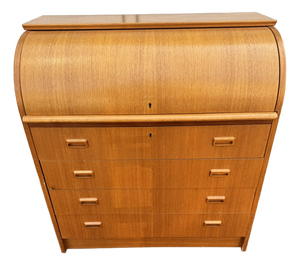 Mid Century Modern Teak Roll Top Cylinder Desk