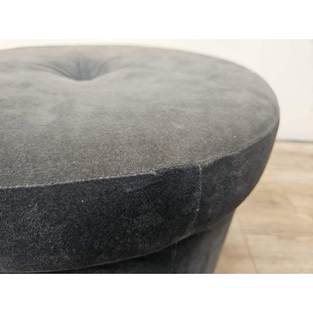 Blue Mid-Century Italian Round Velvet Stool, 1960s For Sale - Image 8 of 13