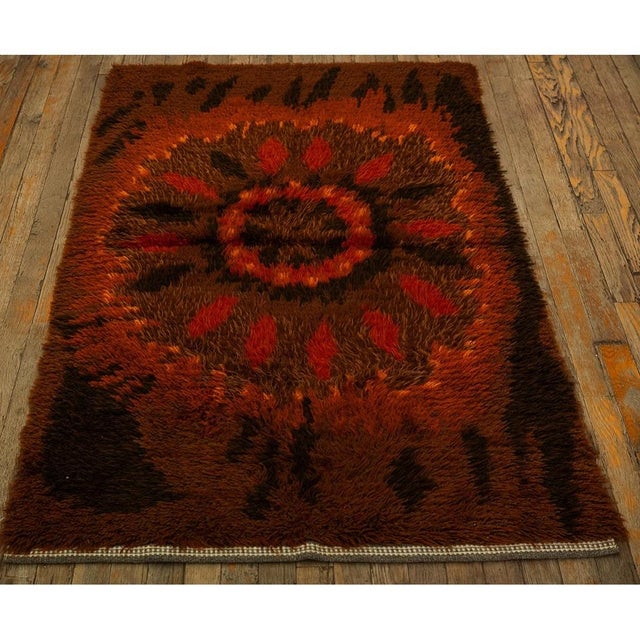 Mid-Century Modern 1950s Brown Mid-Century Scandinavian Modernist Diamond Swedish Wool Carpet Rug For Sale - Image 3 of 7