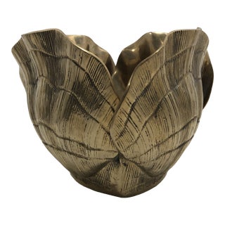 Vintage Hollywood Regency Brass Clam Shell Planter For Sale