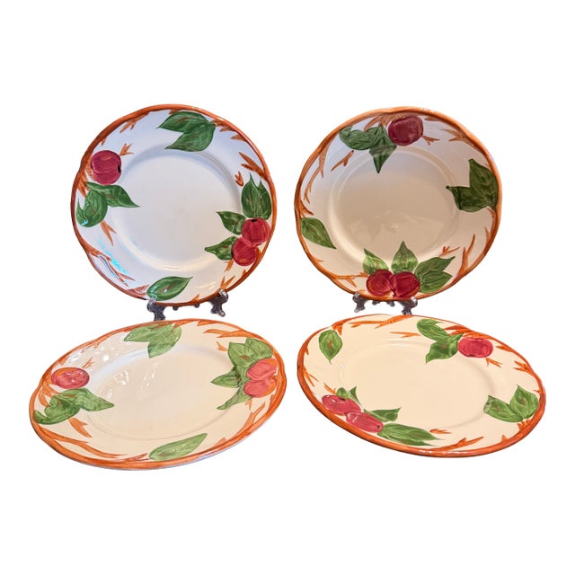 1980s Franciscan Apple Salad Plate England Backstamp Hand Painted 7 7/8" - Set of 4 For Sale