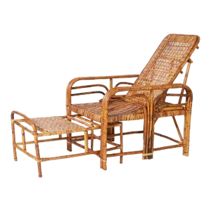 British Colonial Style Bamboo Recliner Chair With Ottoman