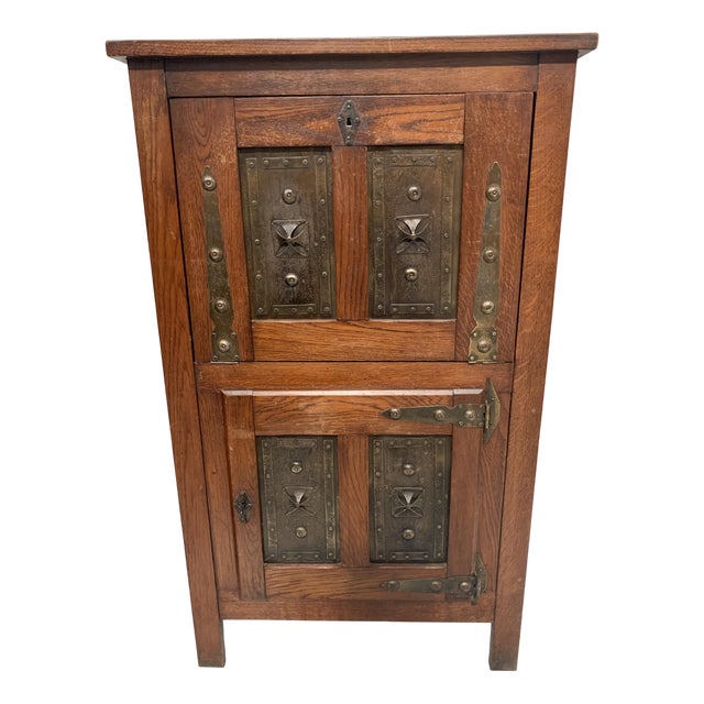 Secretaire in Natural Wood and Metal Plates For Sale