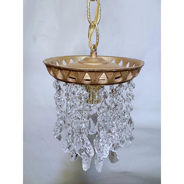 Hollywood Regency 1960s Italian Brass Rim Upside Down Layered Chandelier For Sale - Image 3 of 9