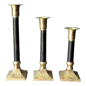 Vintage Brass and Black Taper Candlesticks Candle Holders Set of 3