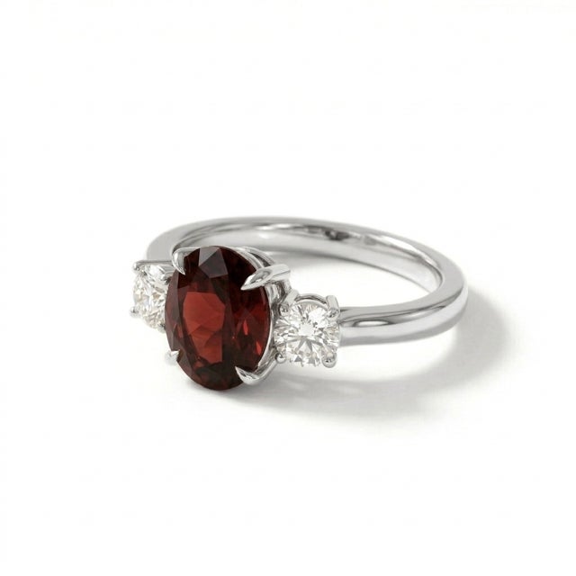 Contemporary Garnet Engagement Silver Ring, Bridal Promise Ring for Woman Us 7 For Sale - Image 3 of 4