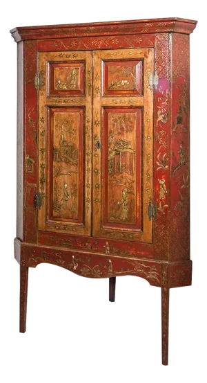 Antique Red Chinoiserie Corner Cabinet