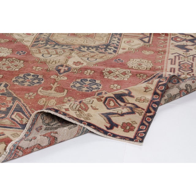 1960s Muted Terracotta & Navy Medallion Turkish Rug For Sale - Image 4 of 10