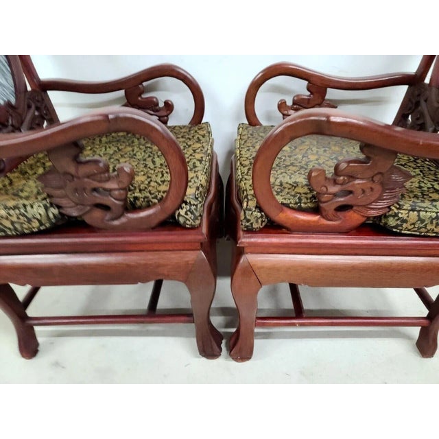 Mid Century Chinese Asian Rosewood & Marble Armchairs - a Pair For Sale - Image 12 of 13