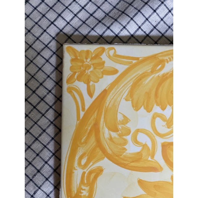 Vintage Italian Terra-Cotta Hand Painted Glazed Tiles - Set of 4 For Sale In New York - Image 6 of 8