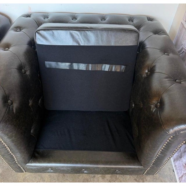 Pair of English CHesterfield Club Chairs- Tufted Armchairs For Sale - Image 9 of 18