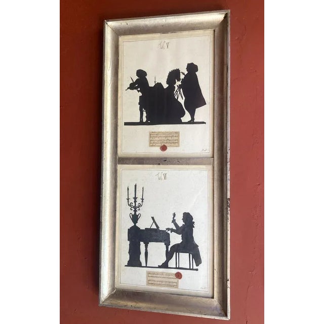 Italian Artist, Musician Silhouettes, Mixed Media Paintings on Paper, Framed, 1950s For Sale - Image 3 of 12