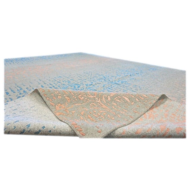 Early 21st Century Nepalese Modern Wool & Silk 9X12 Grey, Blue & Pink Handmade Area Rug #1143453 For Sale - Image 5 of 6