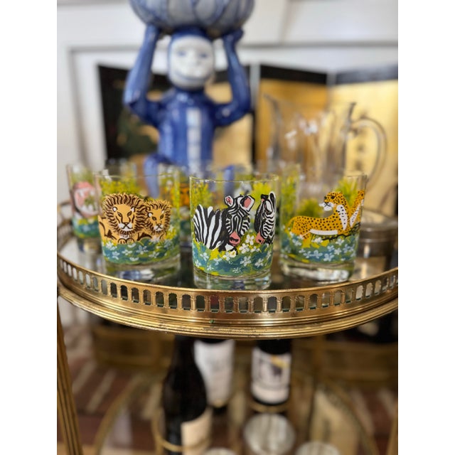 Mid 20th Century Mid Century Handpainted Dorothy Thorpe Safari or Jungle Rocks Glasses- Set of Six For Sale - Image 5 of 10