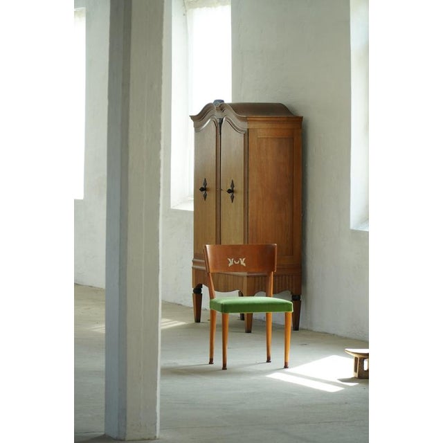 Art Deco Swedish Chairs in Birch & Mohair with Griffin Inlays from Klismos, 1930s, Set of 6 For Sale - Image 3 of 18