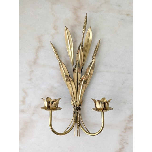 Late 20th Century Vintage Polished Brass Wheat Candle Sconce For Sale - Image 5 of 7