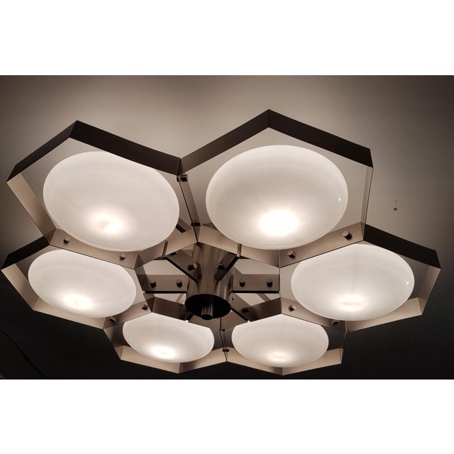 Not Yet Made - Made To Order 21st Century Hive Satin Nickel Glossy White Murano Flush Mount by Fabio LTD For Sale - Image 5 of 6