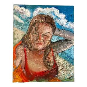 “Beach Day”, Figurative Oil Painting, Portrait of a Girl, by Van Ness