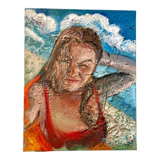 “Beach Day”, Figurative Oil Painting, Portrait of a Girl, Coastal Art For Sale