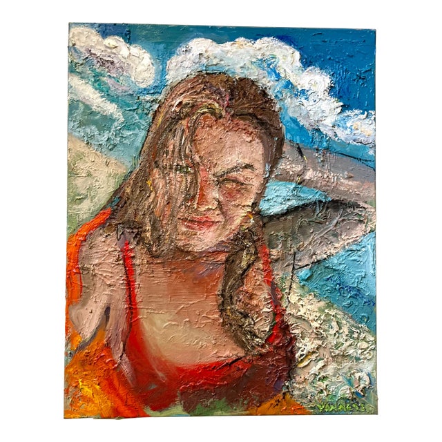 “Beach Day”, Figurative Oil Painting, Portrait of a Girl, Coastal Art For Sale