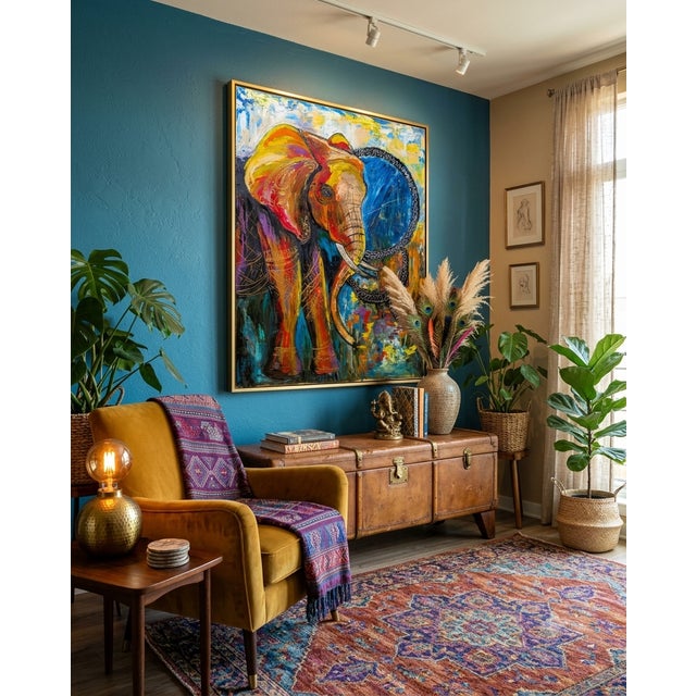 Tetyana Andriyovych Elephant Original Oil Painting Art - Animal Decor Decorative Motifs For Sale - Image 4 of 9