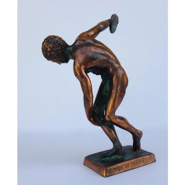 Vintage C.1970's Terra-Cotta Plaster & Gilt Grecian Olympic "Discus" Athlete For Sale - Image 4 of 11