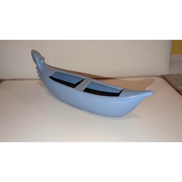 Art Deco 1950s Blue Gondola Ceramic Planter For Sale - Image 3 of 7