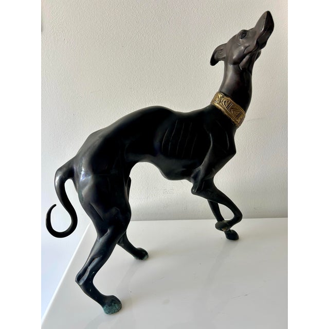 Art Deco Mid 20th Century Vintage Pharoah Hound Deco Style Brass Statue For Sale - Image 3 of 10