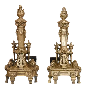 Musical Regency Brass Andirons - a Pair