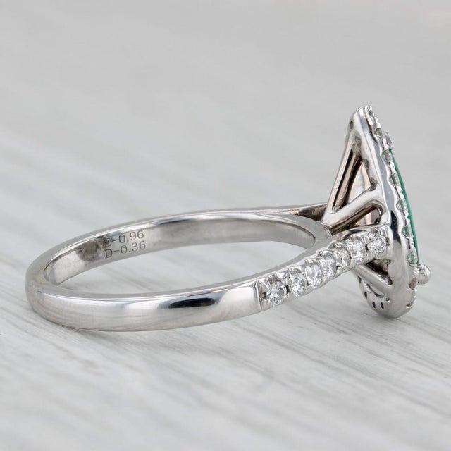 1.32ctw Emerald Diamond Halo Teardrop Ring 14k White Gold Size 6.5 Engagement For Sale - Image 4 of 9