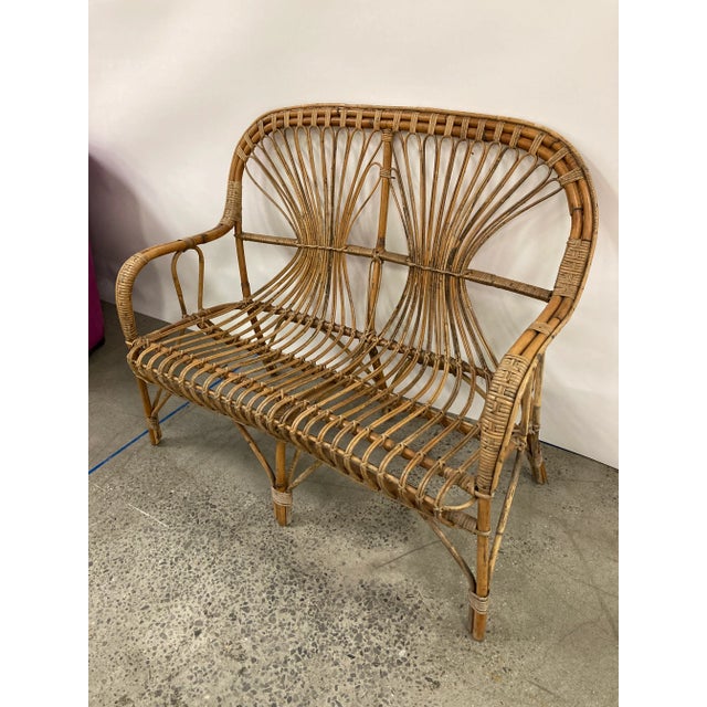 Boho Chic Vintage Rattan Settee, in the Manner of Paul Frankel For Sale - Image 3 of 4