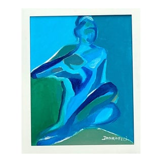 Vintage Figurative Blue Acrylic Oil in Canvas For Sale