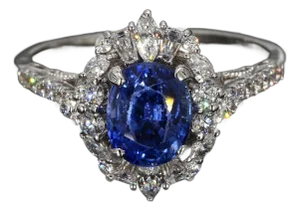 Mid 20th Century 14k White Gold Ring With 1.2ct. Blue Lab-Grown Sapphire & Diamonds - Size 8.25