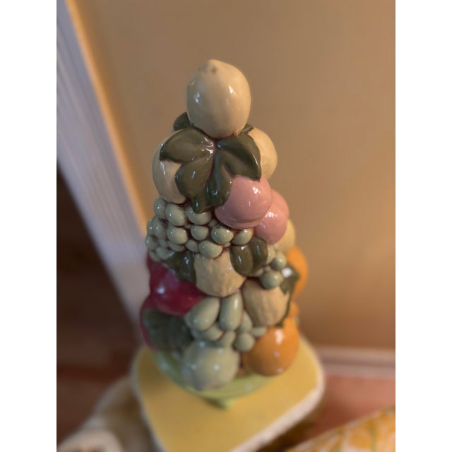 Yellow Vintage 1960s Italian Ceramic Pastel Fruit Topiary Centerpiece For Sale - Image 8 of 11