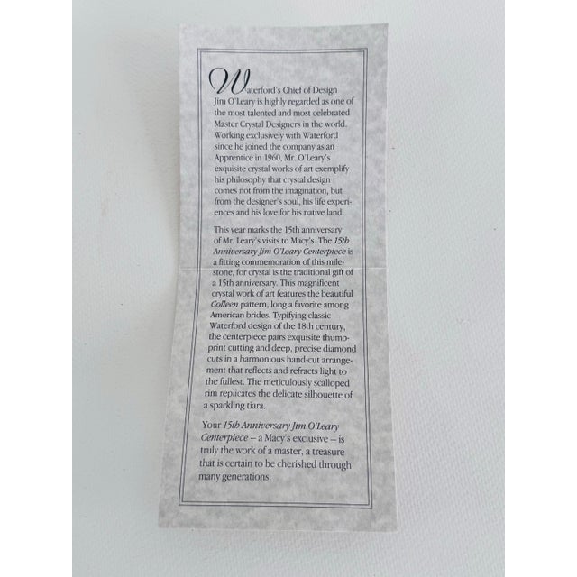 Glass Waterford Crystal Jim O'Leary 1997 15th Anniversary Centerpiece Bowl For Sale - Image 7 of 9