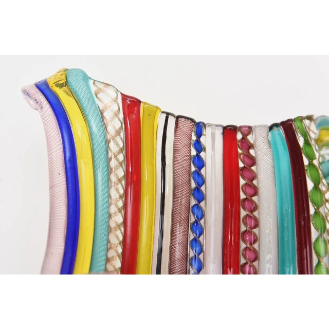 Glass Vintage Murano Galliano Ferro Fused Cane Latticino Multicolored Glass Bowl For Sale - Image 7 of 10