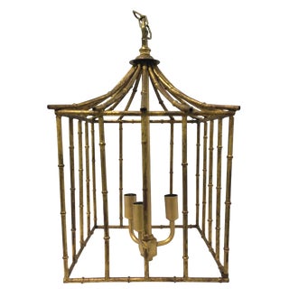 Italian Gilt Bamboo Birdcage Style Pendant Light For Sale