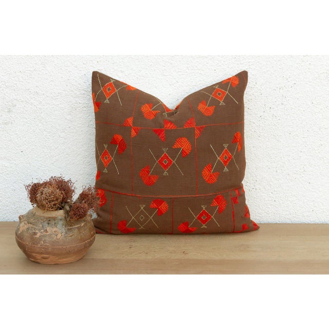 A breathtaking study in Antique Punjabi Folk Art, this 18-inch square pillow is handcrafted from a salvaged ceremonial...