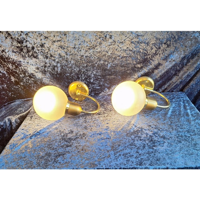 Vintage Wall Lamps with Brass Frame and Opaque White Glass Ball, 1990s, Set of 2 For Sale - Image 6 of 6