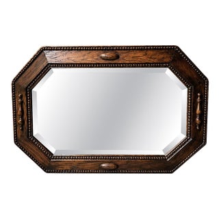 Antique Edwardian Octagonal Dark Oak Wall Mirror with Spindle Detail, 1910 For Sale