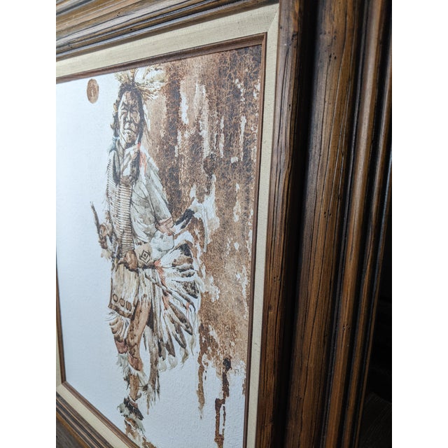 Mid 20th Century R. Scott Signed Mixed Media Native American Figure Drawing, Watercolor Ink on Paper, Framed Fine Art For Sale - Image 11 of 15