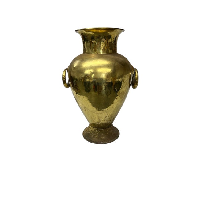 Vintage brass floor vase with knocker handles. Smooth graduated to hammered finish make this a looker. Lots of tarnish...