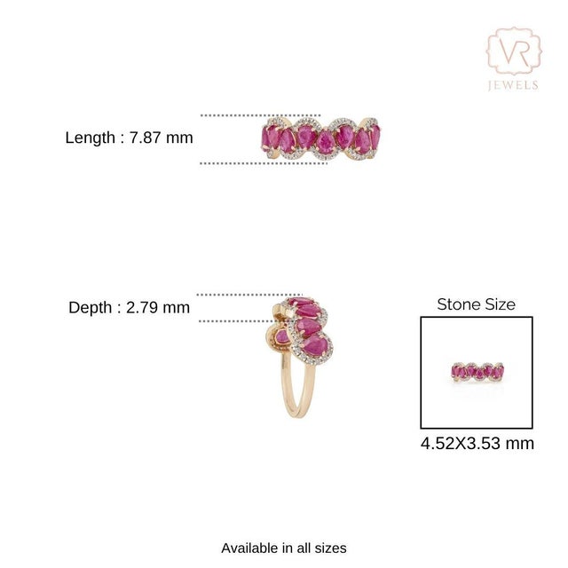 14k Yellow Gold 1.91ct Pear Ruby & Diamond Contemporary Cocktail Ring Size 4 For Sale - Image 12 of 16