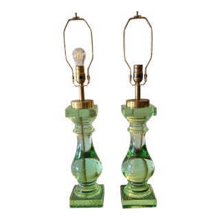 1990s Green Solid Glass Lamp - a Pair For Sale
