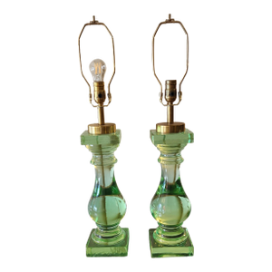 1990s Green Solid Glass Lamp - a Pair