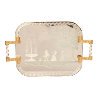 Venetian Molded and Etched Glass Tray For Sale