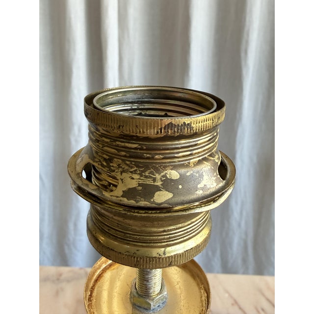 Metal Mid-Century Wood and Brass Table Lamp with Gucci Fabric Shade, Italy, 1970s For Sale - Image 7 of 13